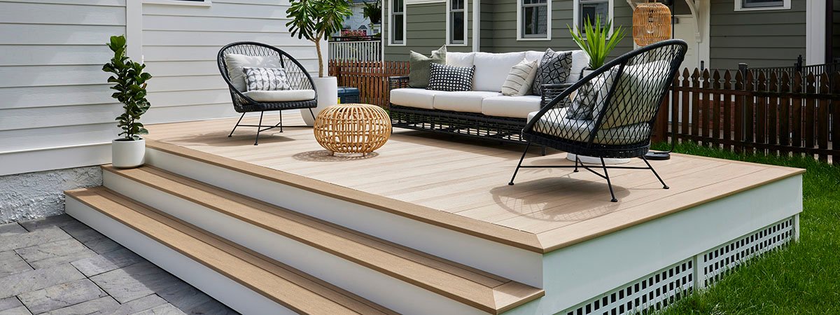 Small-Outdoor-Space-Ideas-TimberTech-Weathered-Teak-Vintage-Collection-AZEK-Multi-Width-Decking-Small-Low-Deck-Hero Garden Centre Louth